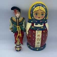 Vtg. G DeBrekht Handpainted Blonde Russian Nesting Doll Set of 3 Pieces Handmade picture
