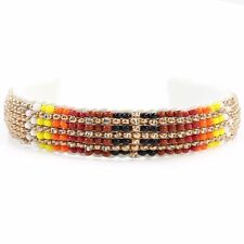 VINTAGE Lakota Beadwork Cuff Bracelet Seven Row Orange Yellow Gold Ombre Beads picture