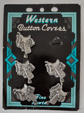 Vintage Western Button Covers Saddle Shape Fine Pewter Set of 5 USA 1.5 x 1.0