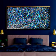 Sale Abstract Blue Turquoise 40W X 30H HANDMADE Painting Framed $1,295 Now $395 picture