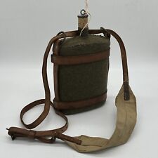 1942 WW2 BRITISH GREEN CANTEEN WITH GREEN WOOL COVER AND D⬆️D KH LEATHER CARRIER picture