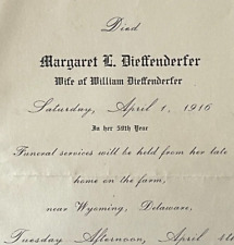 Wyoming Delaware Funeral Announcement Margaret Dieffenderfer William 1916 picture