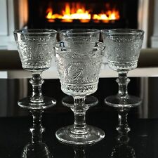 Antique Duncan and Miller Set of 4 Wine Glass Lace Sandwich Clear Stem picture