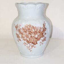 Antique Royal England Brown Floral Transferware Scalloped Rimmed Vase picture