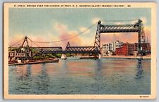Troy, New York - Cluett Peabody Factory and Bridge - Vintage Postcard - Posted picture