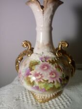 Antique Adderley England 19c Large Vase Hand Painted Floral Gilt Handle picture
