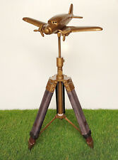 Airplane Model 2 Propellers Metal Aircraft Model On Leather Tripod Stand Vintage picture