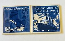 Blue & White Holland America Line Delft Tile Coasters w/Cork Bottoms~Set of 2 picture