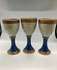 RARE 3 VTG Signed Terry Grimley, Germany Handmade Art Pottery Wine Goblets 7x3” picture