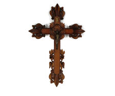 large Hand Carved Wooden French Hanging Crucifix Cross grapes French Gorgeous picture