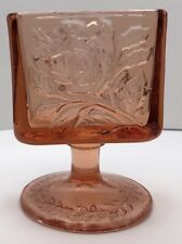 Vintage Tiara Glass Square Pedestal Vase Card Holder Coral Rose 4” picture