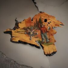 Vintage SMOKEY THE BEAR Tree Slice Lacquered Live Edge Wood Clock - Signed MCM picture