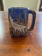 Mara B Art Mexico Stoneware Mug Art Pottery Coyote Moon Cactus Signed 4.5 in. picture
