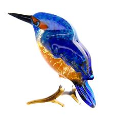 Kingfisher Bird Figurine Hand Blown Art Glass Murano Handmade Miniature Animals picture