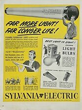 1948 Vtg Print Ad Sylvania Electric Fluorescent Lamps Bulbs Garage Man Cave Gift picture