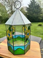 Vintage Stained Glass Terrarium  Table Top With Removable Top 20x9” picture