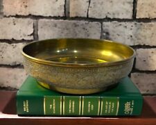 Antique Made in British Occupied India 174 Brass Etched Footed Decor Bowl Enamel picture