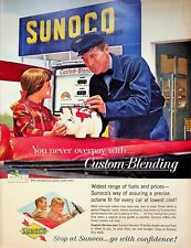 1961 Sunoco Custom Blended Gasoline Vintage 1960s Print Ad Young Girl Piggy Bank picture