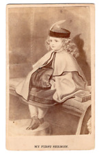 MY FIRST SERMON 1860s Victorian Art Card Album Filler Girl Muff Bible Cape CDV picture