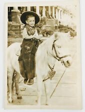 Old B&W Photo Cowboy Kid Boy Donkey Small Horse Birthday Party 5x7 picture