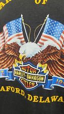 Vtg 87 Harley Davidson 3D Emblem Blk Patriotic T-Shirt- Dealer Seaford, Delaware picture