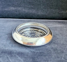 Vintage 4” Silver Plate Edge & Starburst Clear Glass Ashtray or Trinket Dish picture