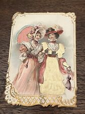 Antique Victorian Die Cut Trade Card *Real Satin Fabric* Two Fancy Women French picture