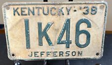 Vintage 1938 Jeffersontown Louisville, Kentucky License Plate  picture