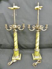 Pair 1940s Empire Neoclassical Column Faux Painted Onyx Candelabra Table Lamps picture