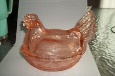 Vintage Large Peach Glass Chicken Hen on Nest - Candy/Nut Dish - Vtg. -Pre-Owned picture