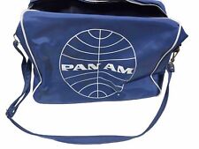 Vintage 70's Pan Am Vinyl Messenger Carry On Bag w/ Adjustable Strap and Zipper picture