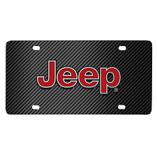 Jeep in Red 3D Logo on Black Carbon Fiber Patten Stainless Steel License Plate picture