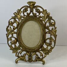 Vintage Oval Gilt Gold Cast Iron Photo Frame Ornate with Easel Stand 8.5 x 11” picture