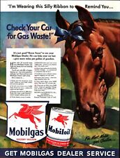 1942 Mobil Oil Gas Ad Red Horse Blue Ribon  Check Your Car for Gas Waste e9 picture