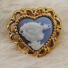Vtg Precious Moments Cameo Gold Tone Shaped Heart Lapel Pin Signed PMI picture