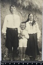 Old photo Ukraine family in national Ukrainian clothes Boy With Kitten #646 picture