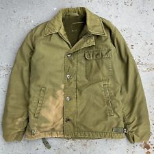 Vintage 1960s USN A2 Deck Jacket Distressed Green Stenciled Front Dr. W Size M picture