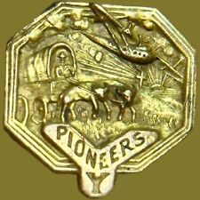 Vintage Early 1900s USA Pioneers Stagecoach Howard Hughes Aircraft Screwback Pin picture
